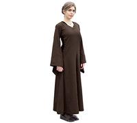 Battle-Merchant Mittelalter Kleid Bliaut Amal Damen, mit Höllenfenstern und Trompetenärmeln Langarm, bodenlang, Baumwolle, Vintage, LARP, Boho, Wikinger, Kostüm, Gewandung, Braun, Gr. XXL