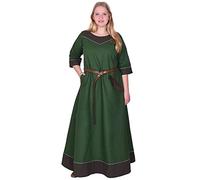 Battle-Merchant Mittelalter Kleid Damen Gesine lang | Wikinger Kostüm LARP Kleidung | mit eingenähten Taschen | Canvas Baumwolle (Grün, S)