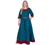 Battle-Merchant Mittelalter Kleid Damen Gesine lang | Wikinger Kostüm LARP Kleidung | mit eingenähten Taschen | Canvas Baumwolle (Petrol, S)