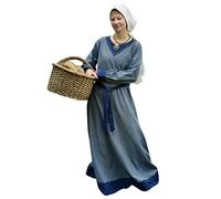 Battle-Merchant Langarm Mittelalter Kleid Jona mit Gürtel für Damen aus Baumwolle | LARP Wikingerkleid als Verkleidung und Kostüm (Blaugrau/Blau, M)