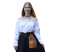 Battle-Merchant Mittelalter Langarm Carmenbluse aus Baumwolle für Damen | schulterfreie langärmlige Boho Bluse S-XXL | Halloween Karneval Kostüm (Weiß, L)