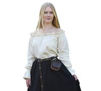 Battle-Merchant Mittelalter Langarm Carmenbluse aus Baumwolle für Damen | schulterfreie langärmlige Boho Bluse S-XXL | Halloween Karneval Kostüm (Natur, XL)