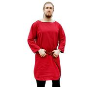 Mittelalter Langarm Tunika aus Baumwolle, rot - LARP Größe XXL