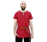 Battle-Merchant Mittelalter Tunika Sigmund - Kurzarm Tunika für Herren - LARP Ritterhemd Krieger Verkleidung - Wikinger (XL, Rot)