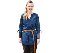 Battle-Merchant - Mittelalter Tunika Ylva für Frauen, Tailliertes frühmittelalter Hemd, Schildmaid Outfit, LARP, Wikinger, Pirat, Kostüm (S, Blau)