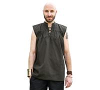 Battle-Merchant - Mittelalterhemd Konstantin, ärmellos für Herren - Wikinger, Pirat, Mittelalter, LARP (L, Olivgrün)