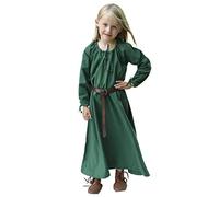 Battle-Merchant Kinder Mittelalterkleid Ana für Mädchen, Langarm, bodenlang, Baumwolle, Mittelalter Gewandung, grün, Gr. 164