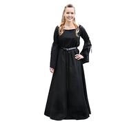Battle-Merchant Mittelalterkleid Burglinde mit Trompetenärmeln lang aus Baumwolle S-XXL in div. Farben - Wikingerkleid Mittelalter Wikinger LARP Kleid (S, Schwarz)