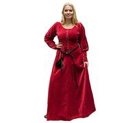 Battle-Merchant Mittelalterkleid Cotehardie Isabell aus Samt lang, Damen, Baumwolle, bodenlang, Vintage, Wikinger, Kleid, Gothic, rot, Gr. M