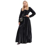 Battle-Merchant Mittelalterkleid Cotehardie Isabell aus Samt lang, Damen, Baumwolle, bodenlang, Vintage, Wikinger, Kleid, Gothic, schwarz, Gr. XL