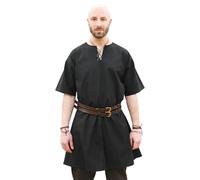 Battle-Merchant - Mittelalterliche Kurzarm Tunika Jasper für Herren - Wikingerhemd - Hochmittelalterliche Gewandung - Mittelalter, LARP (XL, Schwarz)