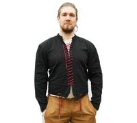 Battle-Merchant - Mittelalterlicher Wams Bernhard mit Nestelbändern - Mittelalter, LARP, Reenactment (DE/NL/SE/PL, Alphanumerisch, S, Regular, Regular, Schwarz mit roten Nestelbändern)