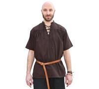 Battle-Merchant | Mittelalterliches Kurzarm-Hemd für Herren | Wikingerhemd für Männer | Spätmittelalterliche Gewandung |Mittelalter, LARP, Wikinger, Pirat (S, Braun)