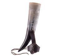 Battle-Merchant Trinkhorn Set - Methorn in versch Größen inkl. Gürtelhalter aus Leder - für Met - Wikinger - Mittelalter - LARP Größe 1.0 l