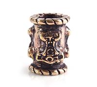 Battle-Merchant - Wikinger Bartperle mit Thorshammer aus Bronze - Authentischer Schmuckanhänger für Mittelalter Reenactment und LARP, ca. 1 cm Ø