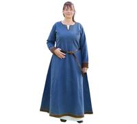 Battle-Merchant - Wikinger Kleid Lykka aus Wollgemisch, Schweres Mittelalter Kleid, Wollkleid, Blau meliert, Langarm, Bodenlang - Reenactment & LARP (XL, Blau/Braun)
