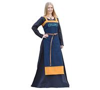 Battle-Merchant Wikinger Trägerkleid Hilja mit Stickerei | mittelalterliches Schürzenkleid für Damen | LARP Gewandung aus Baumwolle | Größen S-XXL blau/senfgelb oder rot/Petrol (blau, S)