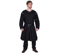 Battle-Merchant | Mittelalter Tunika Askur | LARP Wikinger Kleidung aus Baumwolle für Herren (Schwarz, S)