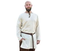 Battle-Merchant - Wikinger Tunika Bjane aus Wolle, Schlichtes Mittelalter Hemd für Herren, Langarm, Naturfarben - Reenactment & LARP (DE/NL/SE/PL, Alphanumerisch, XXL, Regular, Regular, Natur)