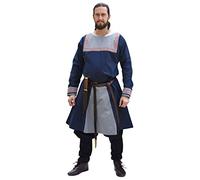 Battle-Merchant Wikinger Tunika mit Stickerei S-XXL - Herren Langarm Männer Mittelalter LARP Kostüm (L, Blau)