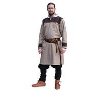 Battle-Merchant Wikinger Tunika Ove | Baumwoll Tunika mit Fischgrätmuster | Mittelalter Wikinger Hemd für LARP (Braun/XXL)