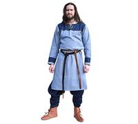 Battle-Merchant Wikinger Tunika Ove, Fischgrätmuster, Herren, Blau, M