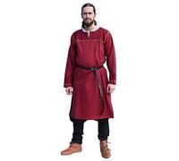 Battle-Merchant Wikinger Tunika Ove | Baumwoll Tunika mit Fischgrätmuster | Mittelalter Wikinger Hemd für LARP (Weinrot/L)