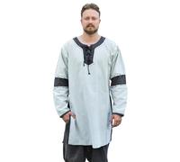 Battle-Merchant - Wikinger Tunika Sigval Materialmix im Used-Look - Mittelalter Kleidung Herren, Hemd lang - (DE/NL/SE/PL, Alphanumerisch, L, Regular, Regular, Grau)