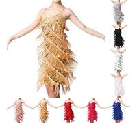 Battnot 20er Jahre Kleid Damen Gatsby Pailletten Fransenkleid Spaghettiträger Sexy Kurz Latein Tanzkleid 20er Jahre Kostüm Damen Kleid 1920er Jahre Damen Flapper Kleid ärmellos Gatsby Motto Party