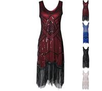 Battnot 20er Jahre Kostüm Damen Kleid 1920er Jahre Damen Flapper Kleid ärmellos Gatsby Motto Party Damen Kostüm Kleid 1920s Charleston Kleid Damen Knielang Cocotail Party Kleid Gatsby Kostüm Kl