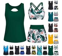 Battnot 3-teiliger Tankini Damen Bauchweg, Push-up-Bikinioberteil und High Waist Badeshorts, einfache Badebekleidung, Damen-Sport-Badeanzug, Bademode für Schwimmbad, Strand Freizeit Sport Badeanzüge