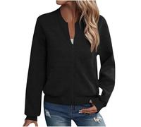 Battnot College Jacke Damen Leicht Sport Bomberjacke Casual Langarm Übergangsjacke Kurz Einfarbig Sweatjacke Elegant Bequem Pilotenjacke Reißverschluss Fliegerjacke Baumwolle Herbstjacke