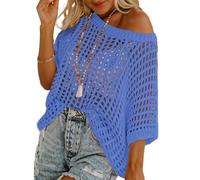 Battnot Crochet Tops für Frauen Kurzarm Cover Ups für Bademode Frauen Stricken Hollow Out Pullover Mesh Top Strickpullover Oversize Hakelnadel Cover Up Mesh Oberteil Lechit lässig Tops
