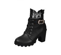 Battnot Damen High Heels Stiefeletten Blockabsatz Ankle Boots mit Plateau Plateau Damen Stiefeletten Blockabsatz High Heels Ankle Boots Stiefel Kurz Stiefel Mit Schnürsenkel Worker Boots Stiefeletten
