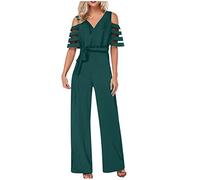 Battnot Damen Jumpsuit Elegant, Frauen Casual Sexy V-Ausschnitt Langarm Wide Leg Romper Playsuits Womens Schick Party Kleidung Lang Overall Schwarz Rot Grün Khaki S,M,L,XL
