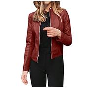 Battnot Damen Lederjacke Damen Kurz Jacke Reverskragen Übergangsjacke aus Kunstleder mit Reißverschluss für Herbst Slim Fit Mantel Casual Bomberjacke Damen Lederjacke Damen Kurz Jacke