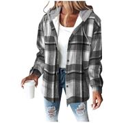 Battnot Damen Sherpa Gefüttert Flanell Hemdjacke Baumwolle Plaid Fleece Button Down Jacken mit Kapuze für Frauen Flanellhemd Kariertes Holzfällerjacke Plüsch Fleecejacke Winter Übergangsjacke