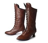 Battnot Damen Stiefeln Viktorianische Vintage Gothic Hochzeit Oktoberfest Mittelalterliche Dampfpunk Stiefeletten Stiefel Ritterstiefel Knöchel Schuhe Gothic Punk Winterstiefel Damen Winterschuhe