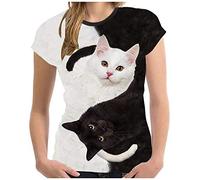 Battnot Damen T-Shirts Sommer Lustig Katze in den Blumen Gedruckt Tie-Dye Retro Plus Size Kurzarm Rundhals Oberteile Tops, Frauen Bluse Tunika Pullover Pulli Hemd Womens Oversize Tee Sweatshirts