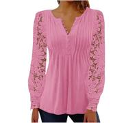 Battnot Elegantes Oberteil Damen Elegant Blusen V-Ausschnitt Tunika Tops Sommer Oberteile Longshirt Elegant Falten Tunika Oberteiel Hemdbluse Langarm Spitzen Tunika Bluse festliches Outfit Damen