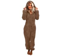 Battnot Fleece Overall Damen Jumpsuit Damen Winter Teddy Fleece Einteiler Onesie Warm Elegant Schlafanzug Kuschelig Lang Pyjama Flauschig Weich Hausanzug Reißverschluss Schlafoverall Lässig Homewear