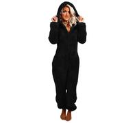 Battnot Fleece Overall Damen Jumpsuit Damen Winter Teddy Fleece Einteiler Onesie Warm Elegant Schlafanzug Kuschelig Lang Pyjama Flauschig Weich Hausanzug Reißverschluss Schlafoverall Lässig Homewear