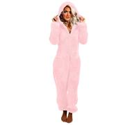 Battnot Fleece Overall Damen Jumpsuit Damen Winter Teddy Fleece Einteiler Onesie Warm Elegant Schlafanzug Kuschelig Lang Pyjama Flauschig Weich Hausanzug Reißverschluss Schlafoverall Lässig Homewear
