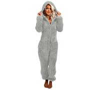 Battnot Fleece Overall Damen Jumpsuit Damen Winter Teddy Fleece Einteiler Onesie Warm Elegant Schlafanzug Kuschelig Lang Pyjama Flauschig Weich Hausanzug Reißverschluss Schlafoverall Lässig Homewear
