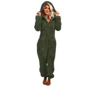 Battnot Fleece Overall Damen Jumpsuit Damen Winter Teddy Fleece Einteiler Onesie Warm Elegant Schlafanzug Kuschelig Lang Pyjama Flauschig Weich Hausanzug Reißverschluss Schlafoverall Lässig Homewear
