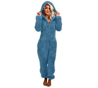 Battnot Fleece Overall Damen Jumpsuit Damen Winter Teddy Fleece Einteiler Onesie Warm Elegant Schlafanzug Kuschelig Lang Pyjama Flauschig Weich Hausanzug Reißverschluss Schlafoverall Lässig Homewear