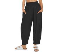 Battnot Haremshose Damen Sommer Hose Damen Sommerhose Casual Baumwolle Leinen Stoffhose Einfarbig Freizeithose Stretch Leicht Leinenhose Straight Leg Hose und Taschen Luftig Sommer Bequeme Hose