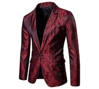 Battnot Herren Anzug Fashion Slim Fit Muster Jacke, Charme Männer Mantel für Hochzeit und Party Business Casual One Button Suit Blazer Regular Fit Blazer Mens Top Coat Outwear Schwarz Rot Lila M-2XL
