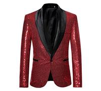 Battnot Herren Anzug Slim Fit Pailletten Blazer, Männer Sequin Mantel für Geschäft Hochzeit Party Business Casual Eine Knöpfe Jacke Suit Regular Fit Mens Fashion Top Coat Outwear S-2XL Stilvolle Bluse