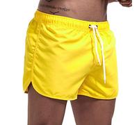Battnot Herren Short Sommer Sport Strand Badehose Schnelltrocknend M-XXL, Männer Jogging Bermuda Solide Surfen Laufen Elastische Freizeit Kordelzug Bequem Baggy Kurze Hosen Mens Trunks Gelb